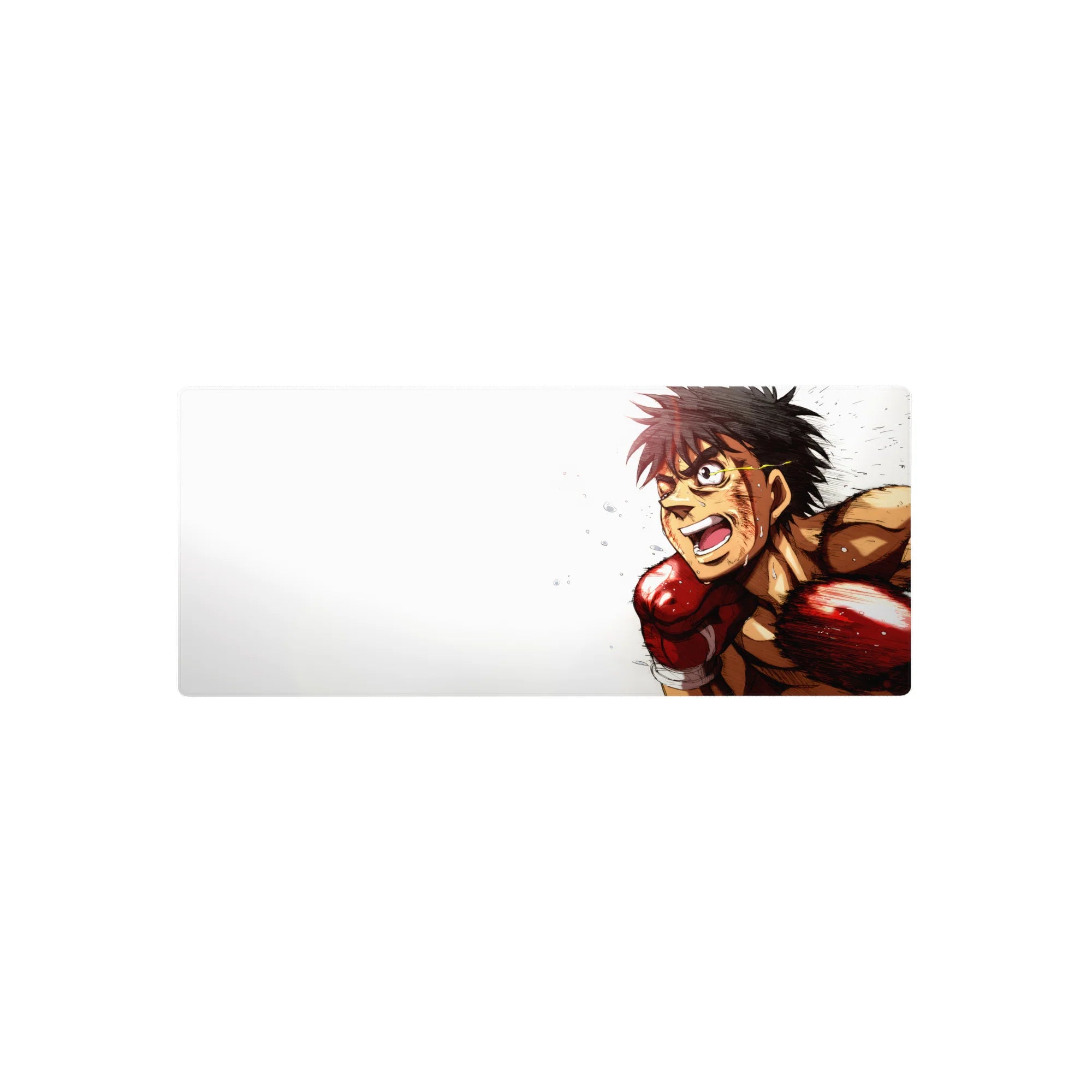 28x12 inches anime mouse pad with spiky-haired fighter in red boxing gloves on a clean white background.