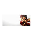 28x12 inches anime mouse pad with spiky-haired fighter in red boxing gloves on a clean white background.