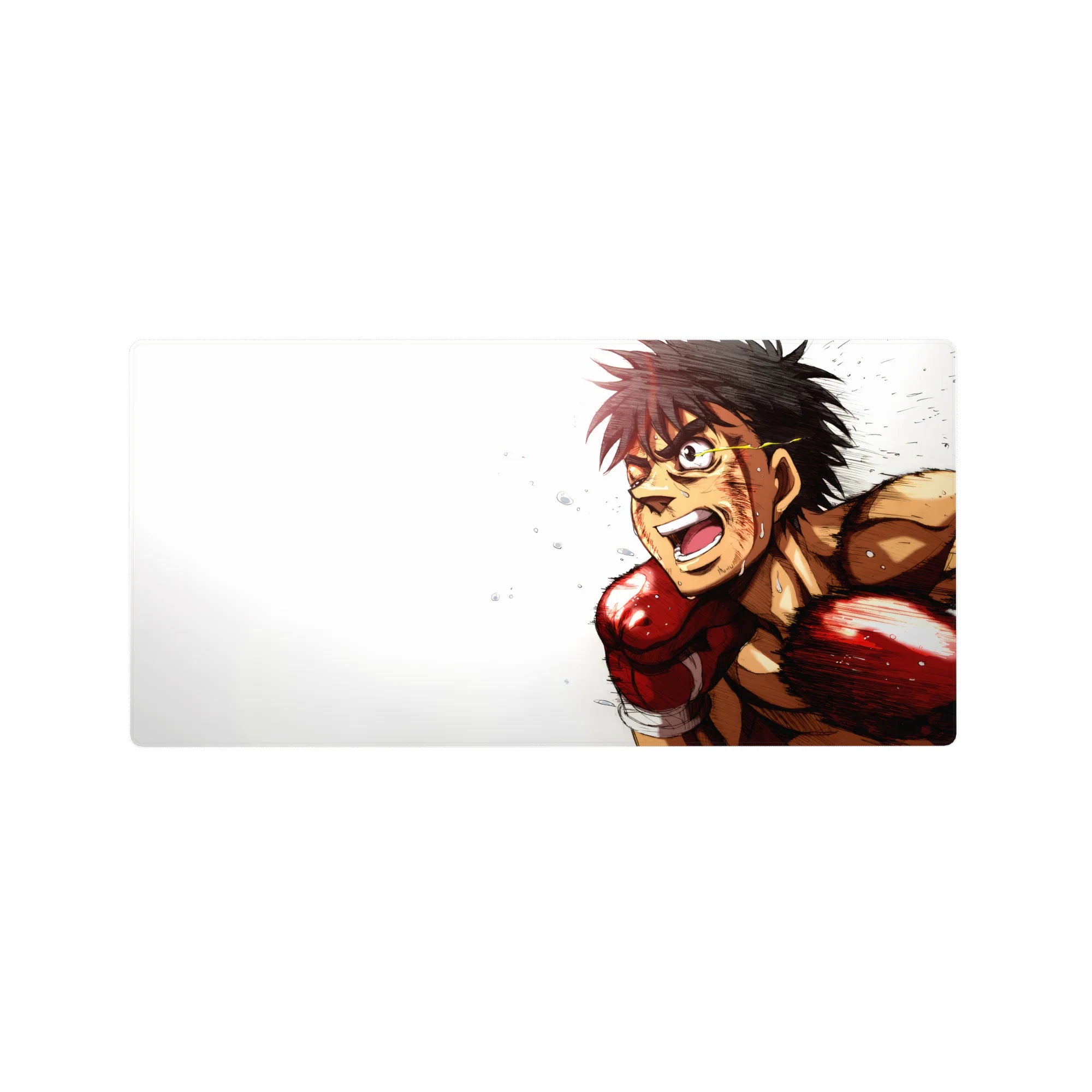 32x16 inches anime mouse pad with spiky-haired fighter in red gloves on clean white action background.