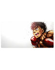 32x16 inches anime mouse pad with spiky-haired fighter in red gloves on clean white action background.