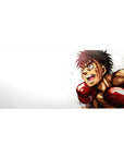 Anime desk pad 36x16 inches with boxer character, red gloves, spiky hair, clean white background.