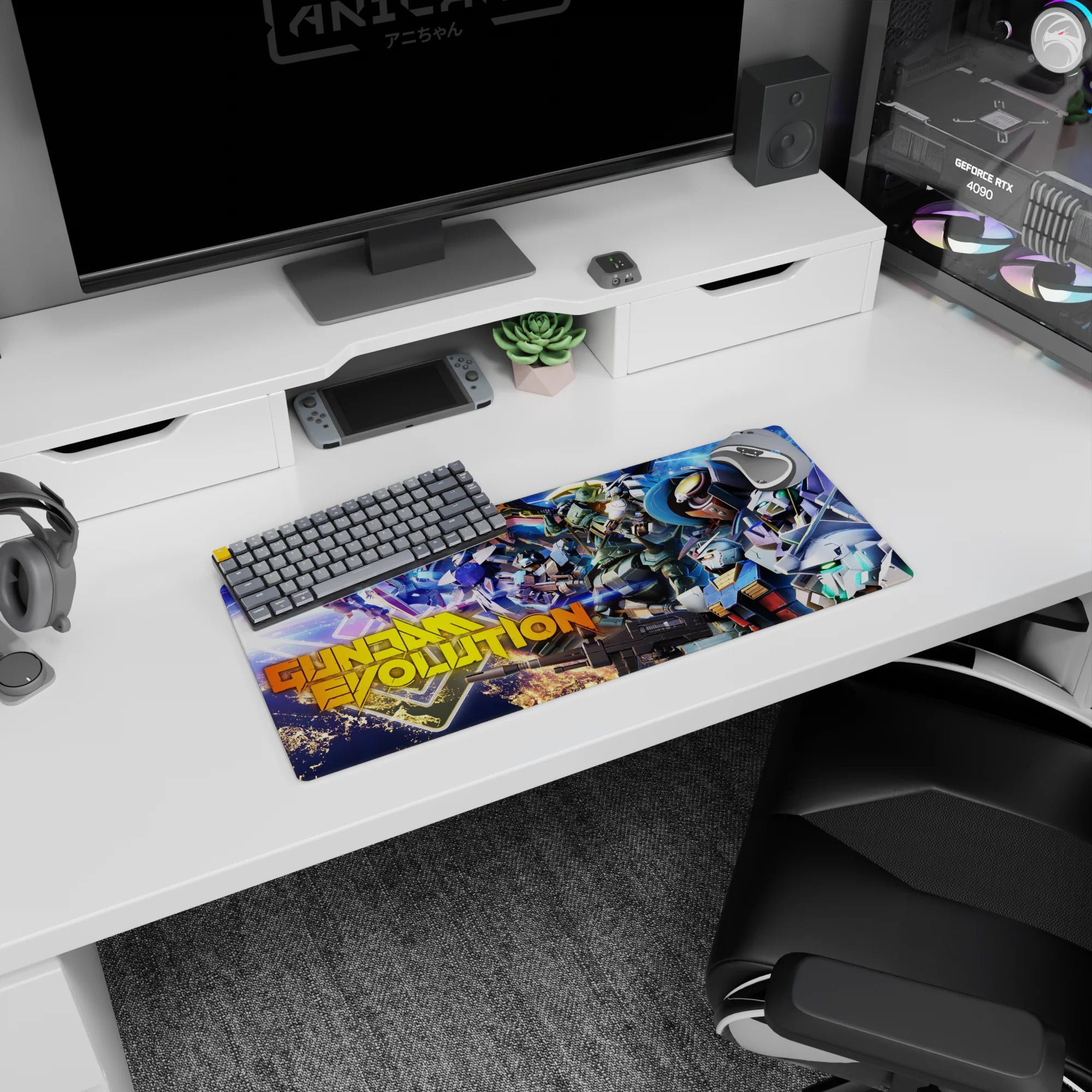 Mobile Suits squad charging through star-dust and sparks anime mouse pad 28x12 inches desk mat.