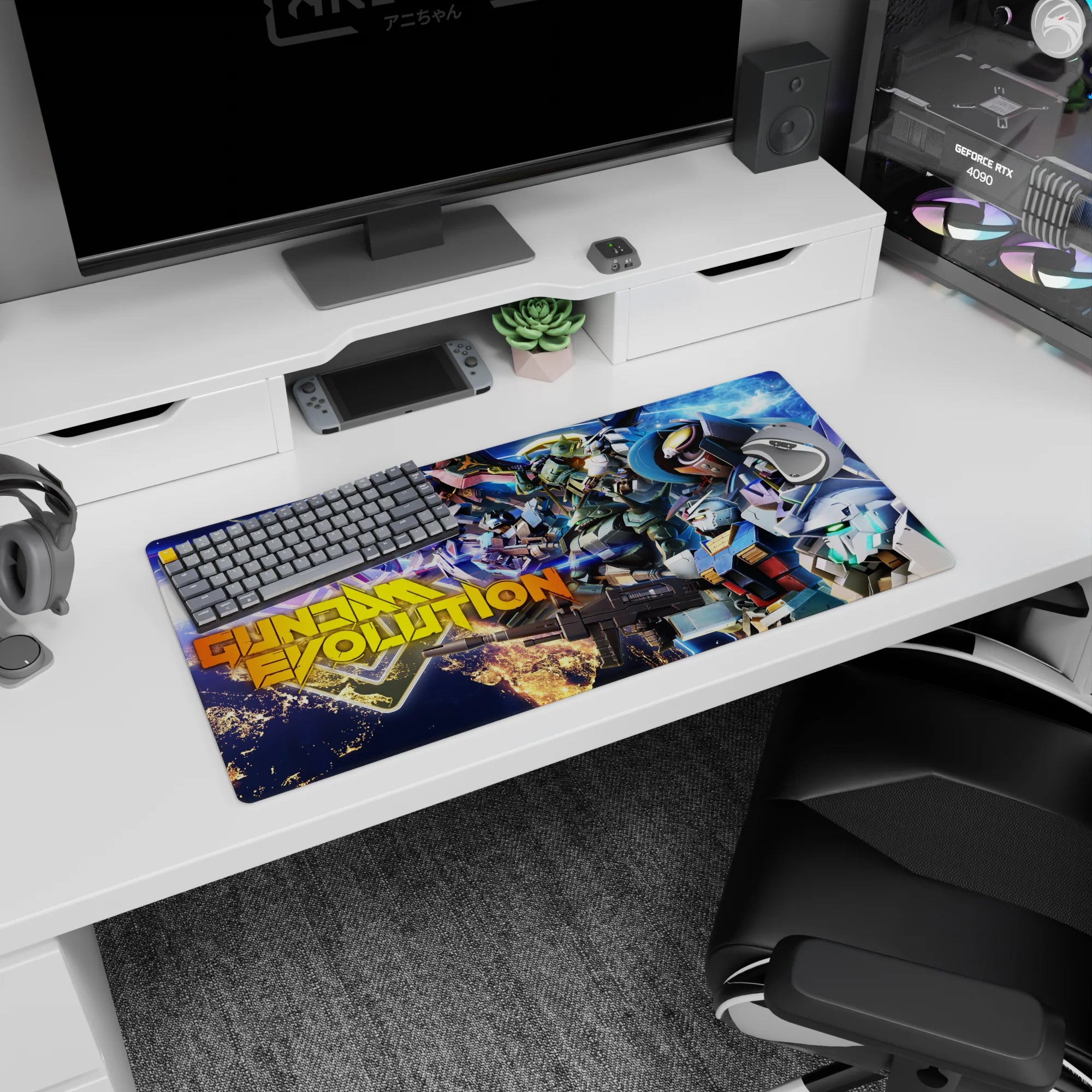Mobile Suits charging through space with sparks and stardust anime mouse pad 32x16 inches.
