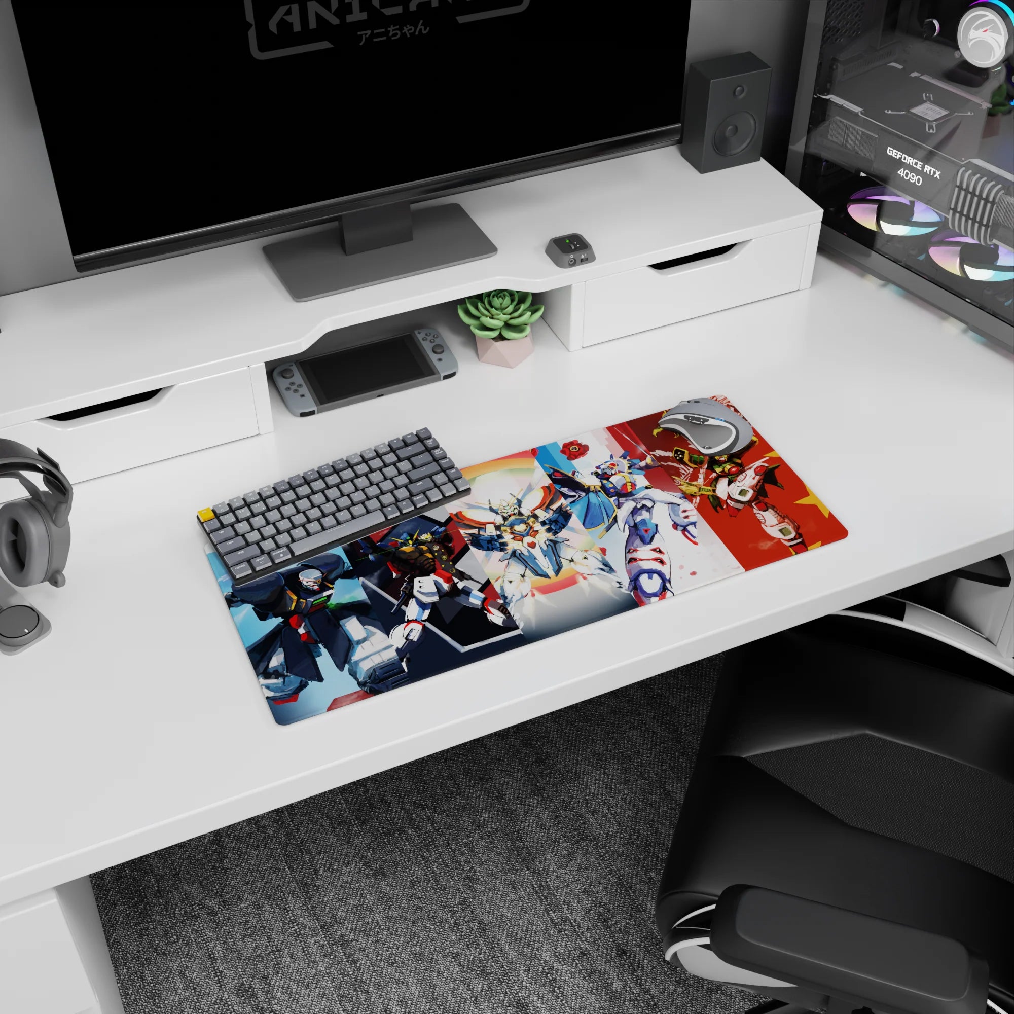 28x12 inches Gundam Wing mouse pad featuring Wing Gundam Zero with Heavyarms, Deathscythe, Sandrock, Shenlong.