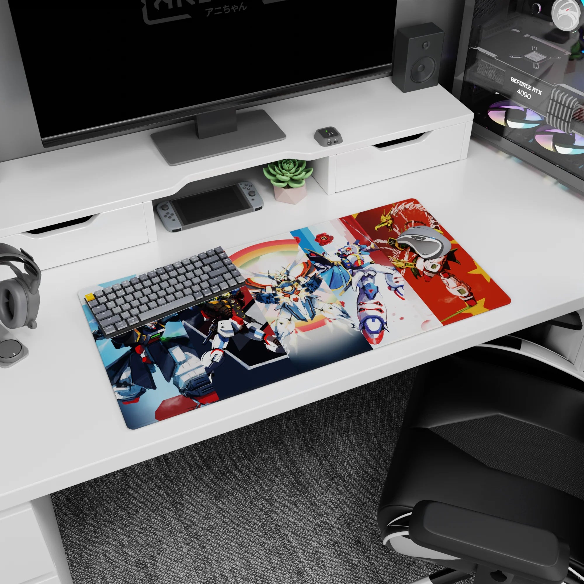 32x16 inches Gundam Wing mouse pad featuring Wing Gundam Zero with Heavyarms, Deathscythe, Sandrock, Shenlong.