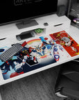 Wing Gundam Zero center pose with Sandrock, Shenlong, Heavyarms, Deathscythe desk pad, 40x20 inches.