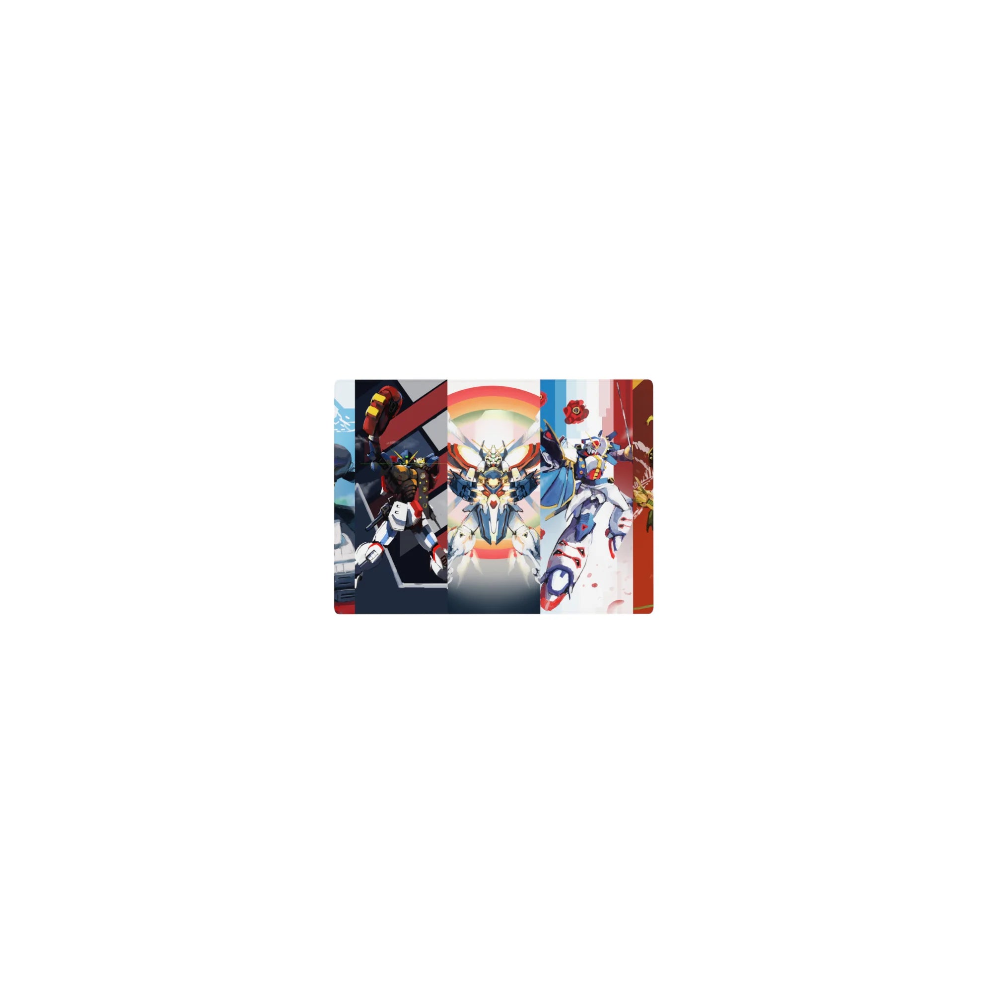 14x10 inches classic anime mouse pad with five Gundam Wing mecha lineup in a bold five-panel layout.