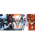Gundam Wing five-panel squad anime desk pad, 36x16 inches, with Heavyarms, Deathscythe and more.