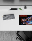 Neon-blue glow on deep black anime mouse pad 14x10 inches, fast edgy vibe for gaming and work.