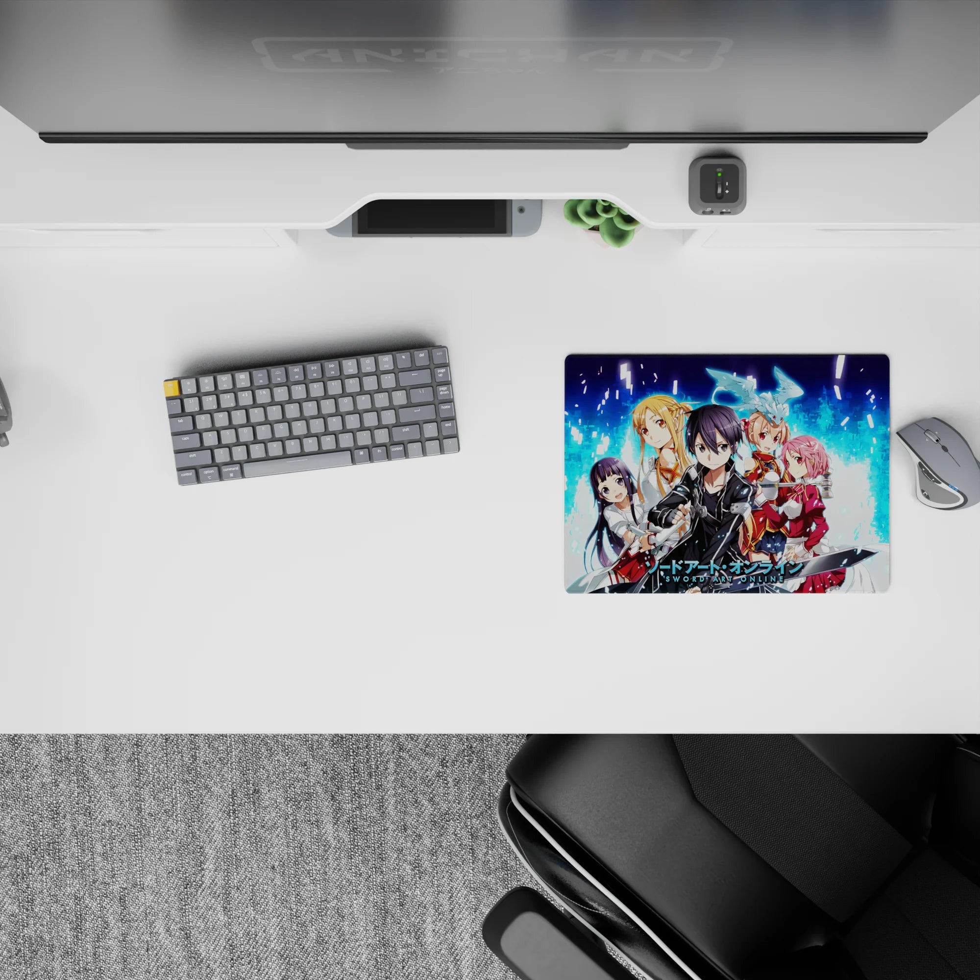 Sword Art Online mouse pad featuring Kirito, Asuna, Silica, Lisbeth, and Yui, 14x10 inches, vibrant and nostalgic.