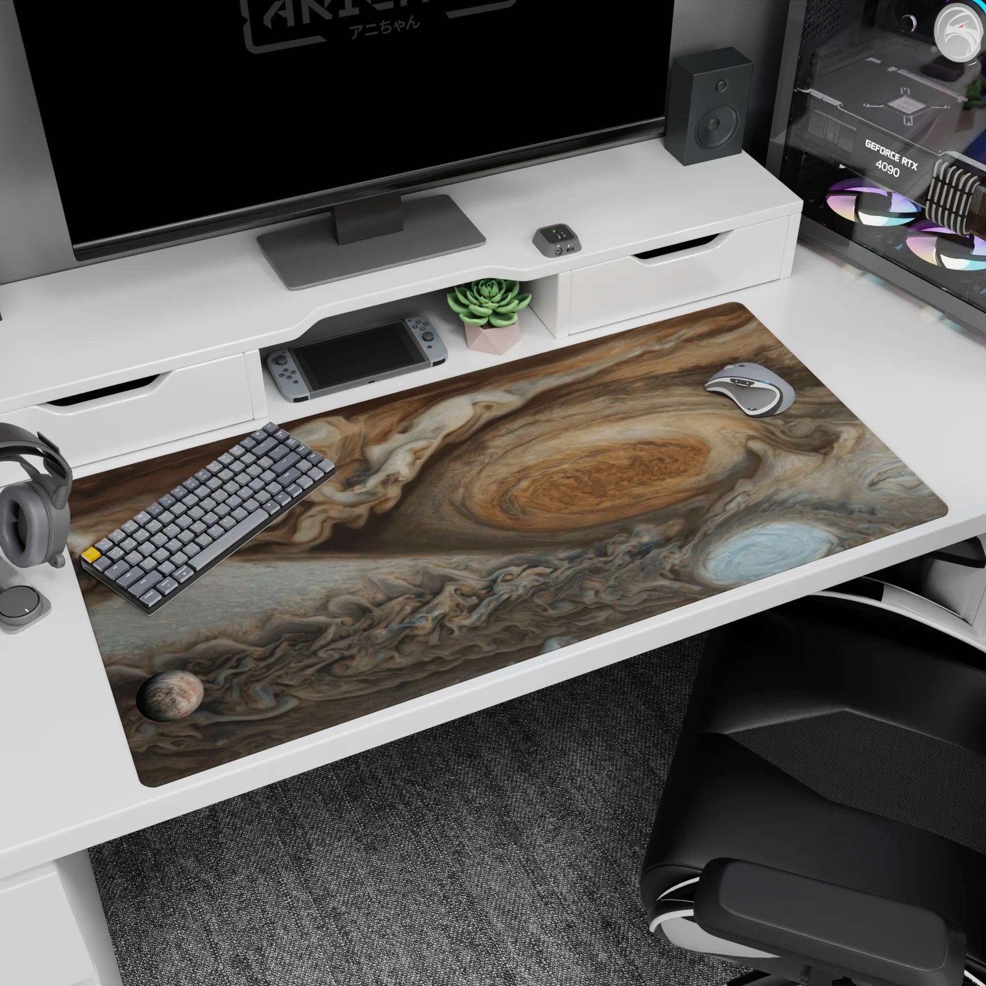 Marble swirl desk pad 40x20 inches with calming caramel, gray, and cream tones for modern workspace décor.
