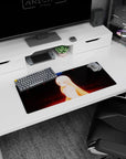 28x12 inches anime girl mouse pad showing an amber-eyed elf girl, long blonde hair, halo above, night backdrop.