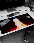 40x20 inches anime girl desk pad showing amber-eyed elf with long golden hair, halo hovering behind her.