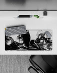 28x12 inches smoky black-and-gray anime mouse pad, bold linework and soft haze for a dramatic noir mood.