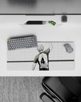 28x12 inches anime mouse pad in clean white and charcoal with sketchy ink texture and a premium gold collar.