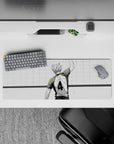32x12 inches anime mouse pad in clean white and charcoal with sketchy ink texture and premium gold collar.