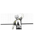 32x16 inches anime mouse pad with volleyball ace back view, raised arm, jersey number 4, court grid.