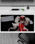 Ann Takamaki Panther Persona 5 mouse pad, 32x16 inches, featuring glossy red latex and surreal porcelain-toned hair.