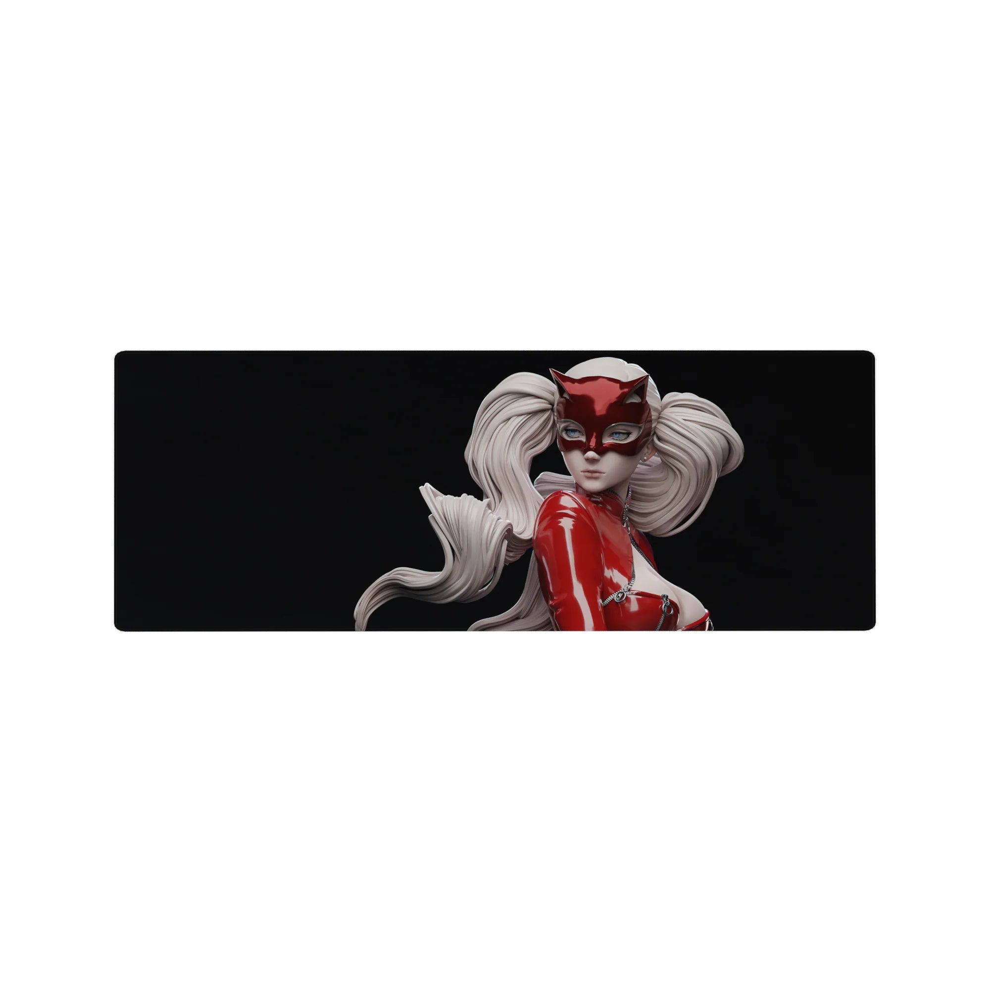 Ann Takamaki Panther Persona 5 anime mouse pad, 32x12 inches, featuring glossy red and black design with flowing hair.