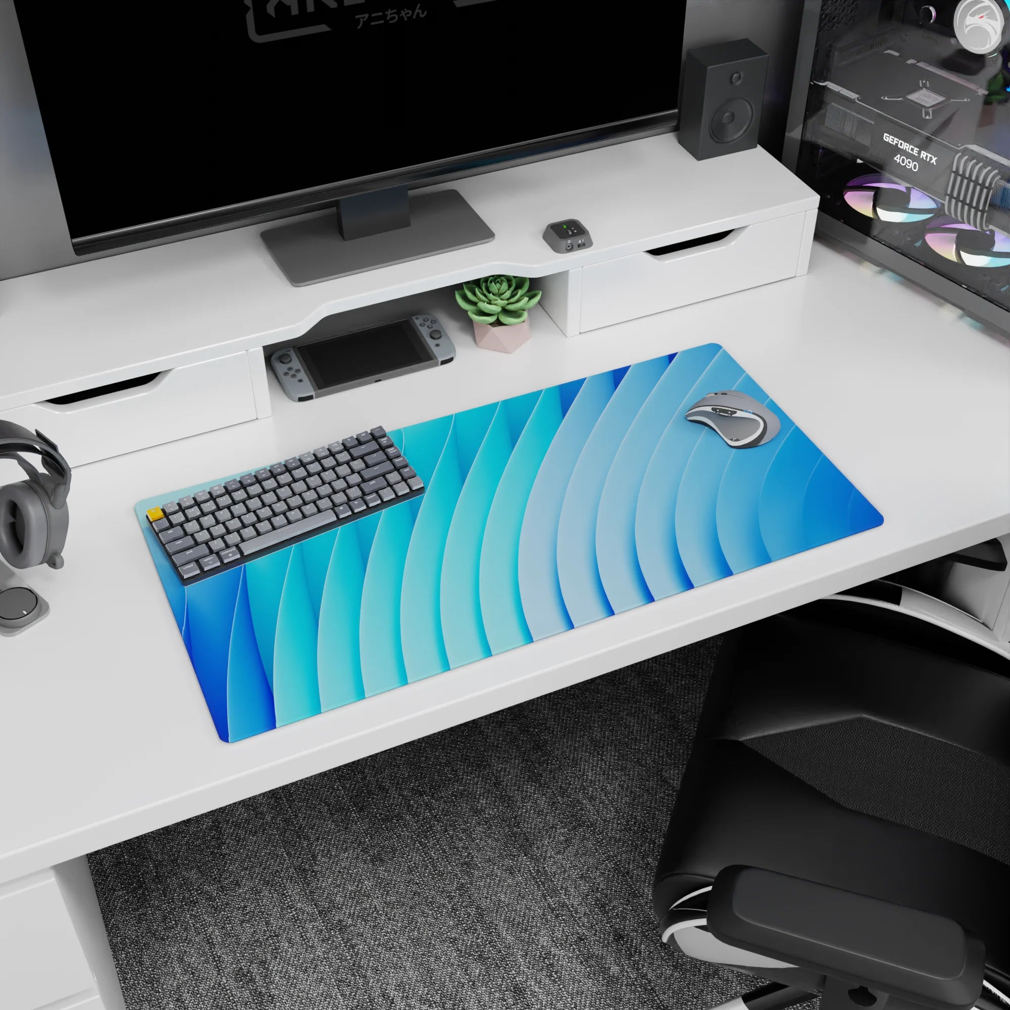 Abstract Deskmat | Mousepad | Deskpad - Blue Wave Harmony - AniChan