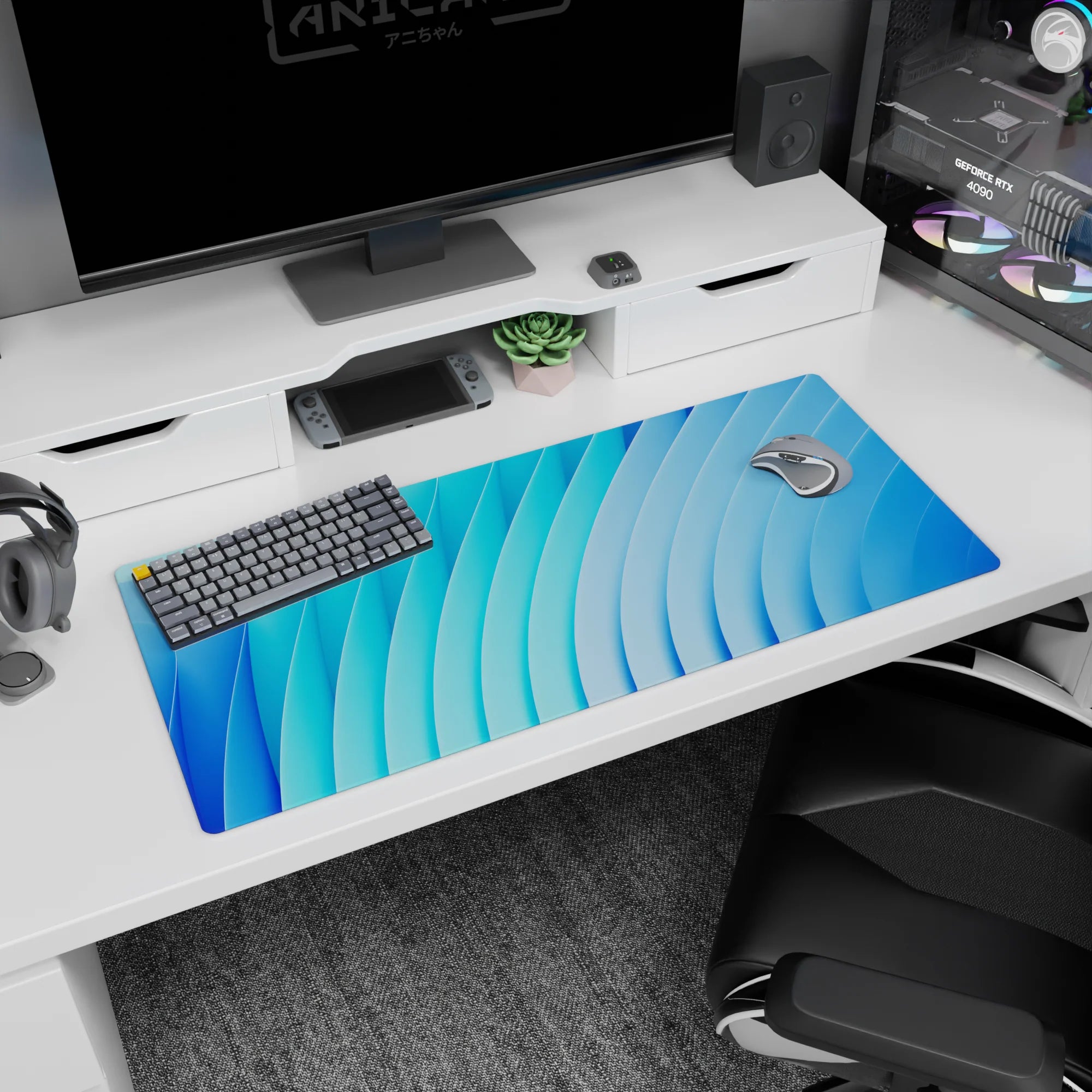 Abstract Deskmat | Mousepad | Deskpad - Blue Wave Harmony - AniChan