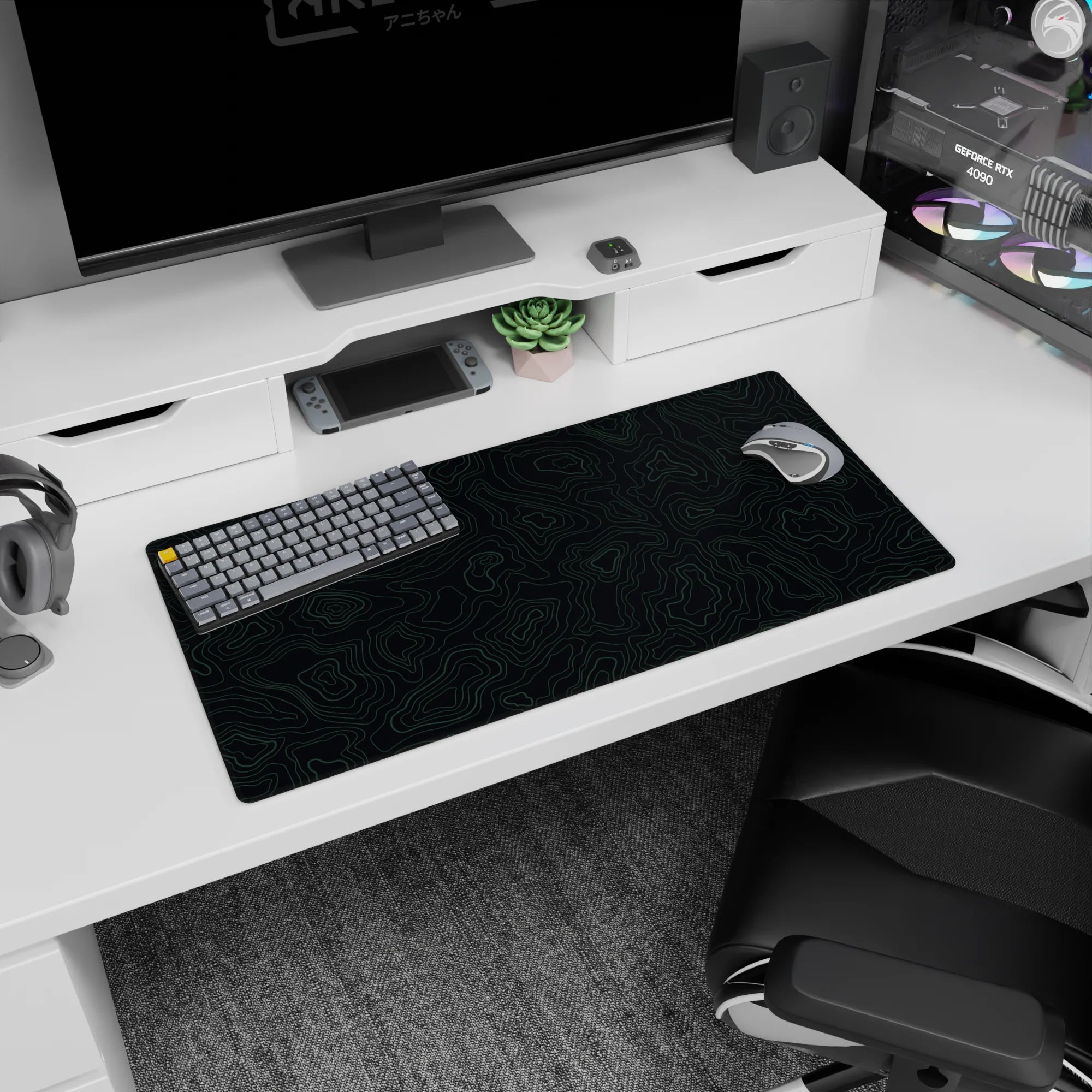 Topographic (Topo) Deskmat | Mousepad | Deskpad - Midnight Contours - AniChan