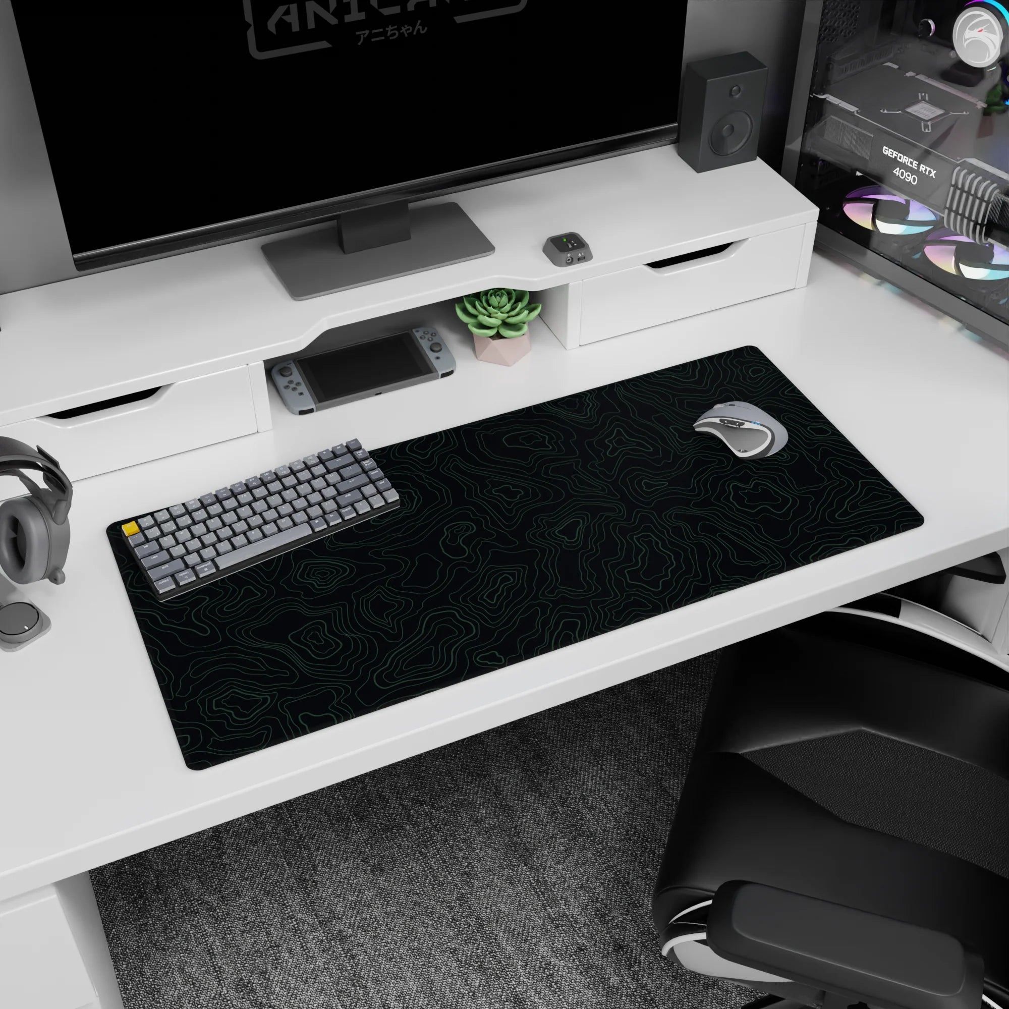 Topographic (Topo) Deskmat | Mousepad | Deskpad - Midnight Contours - AniChan