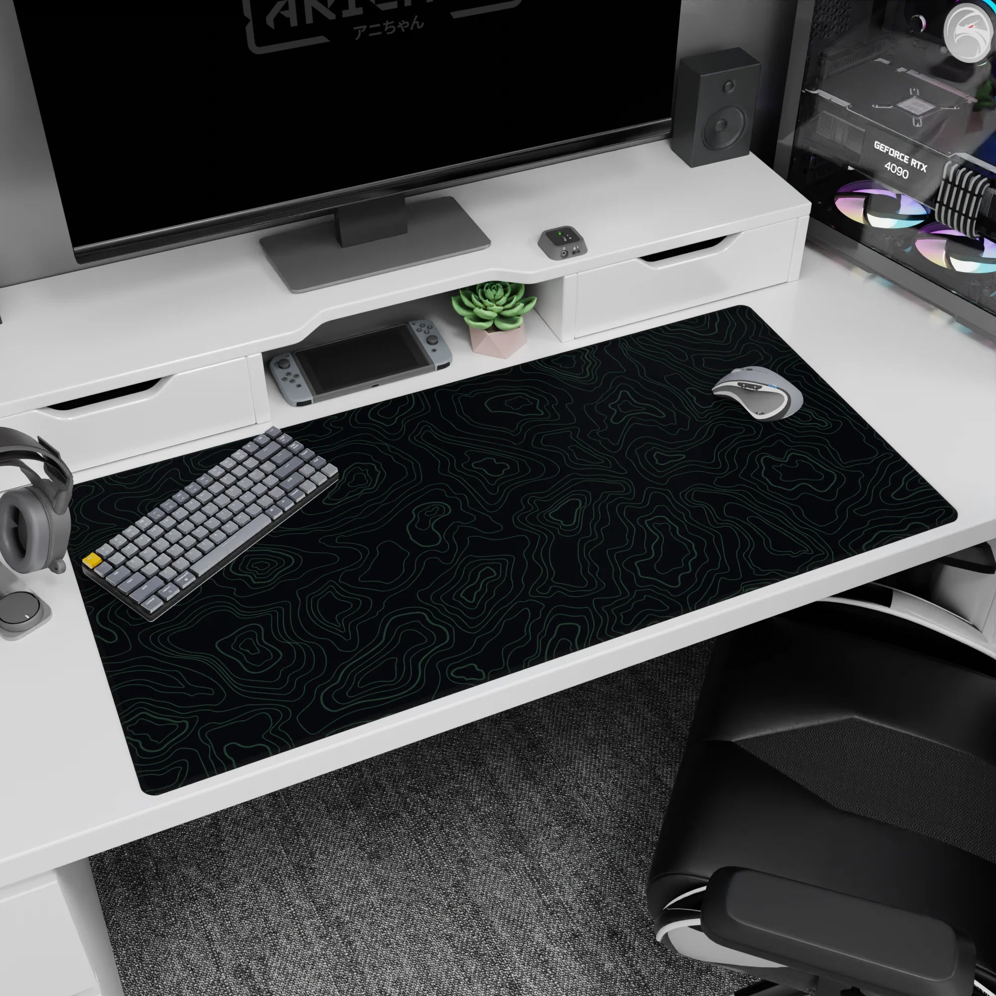 Topographic (Topo) Deskmat | Mousepad | Deskpad - Midnight Contours - AniChan