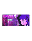 Kasumi Yoshizawa Persona 5 Royal mouse pad, 28x12 inches, features a city skyline with cherry blossoms and neon signs.