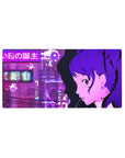 Kasumi Yoshizawa anime mouse pad from Persona 5 Royal, 32x16 inches, with a violet cityscape and cherry blossoms.