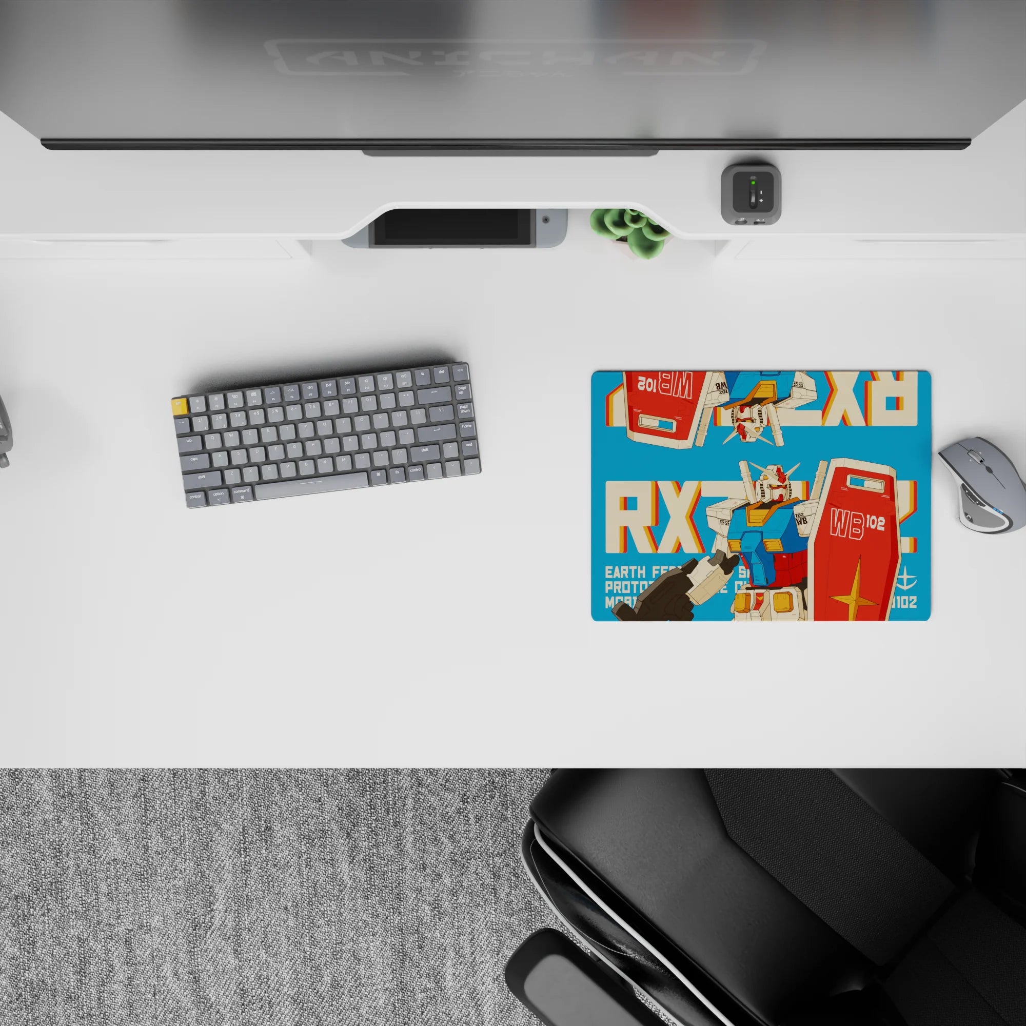 Retro teal background anime mouse pad 14x10 inches in red, white, and yellow panels, fun nostalgic vibe.