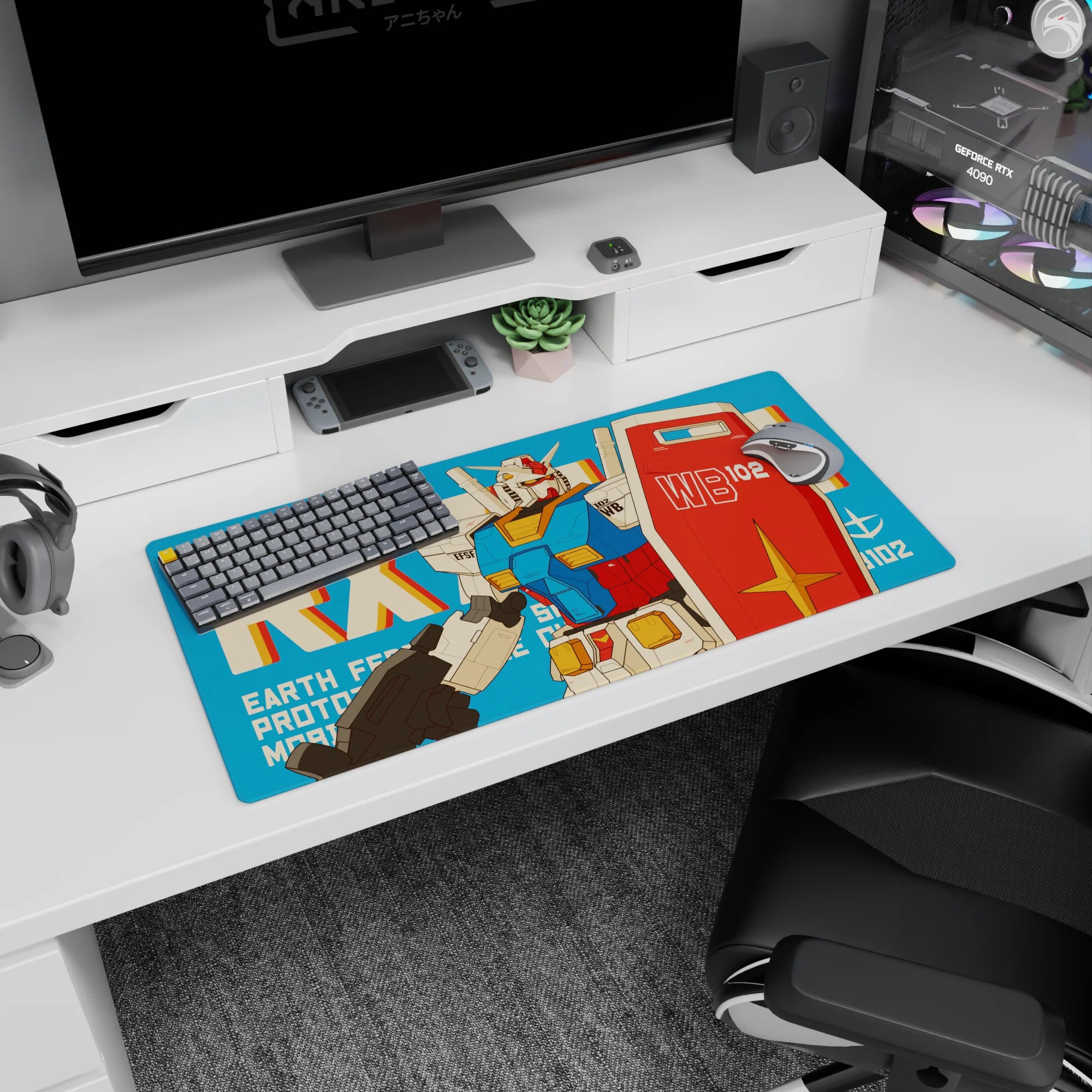32x16 inches Mobile Suit Gundam mouse pad showing RX-78-2 guarding your desk, shield forward.
