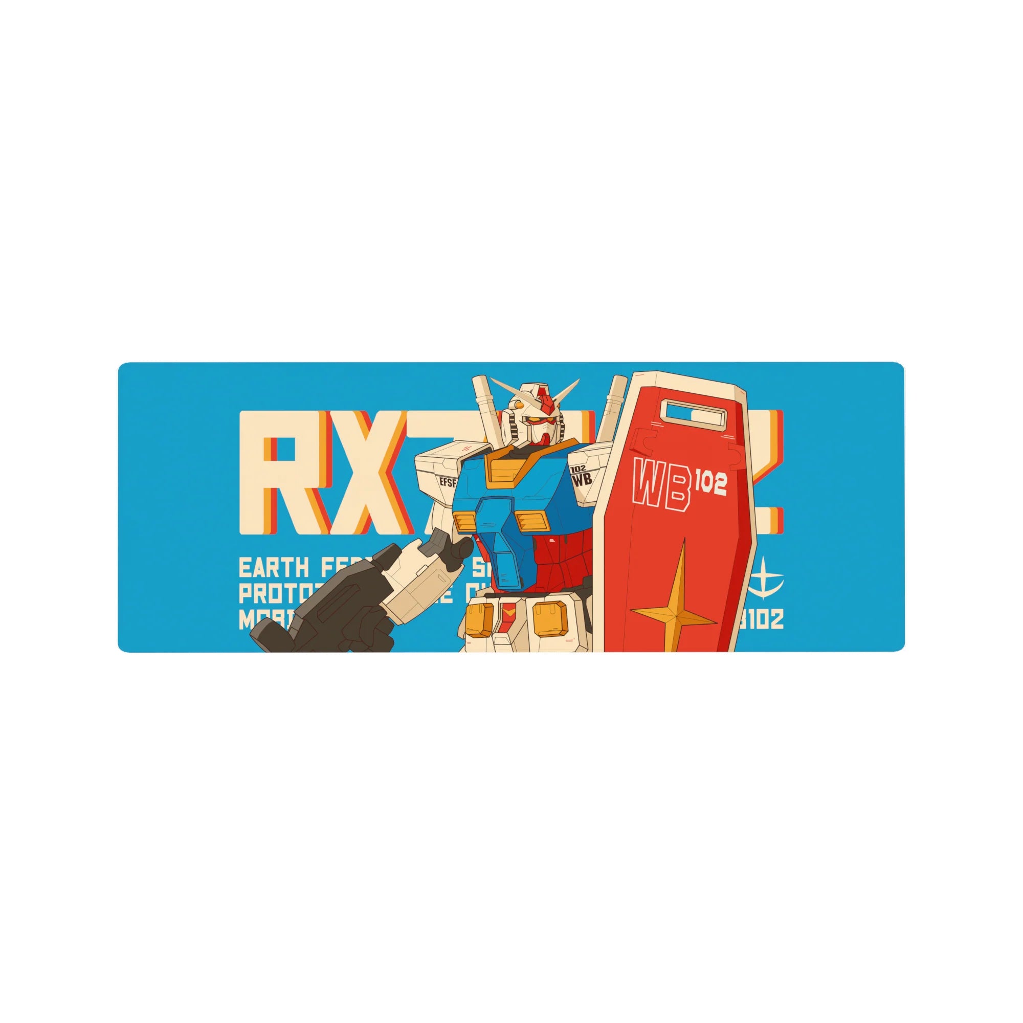 Retro RX-78 Gundam anime mouse pad 32x12 inches with bold RX-78 text, shield and beam rifle.