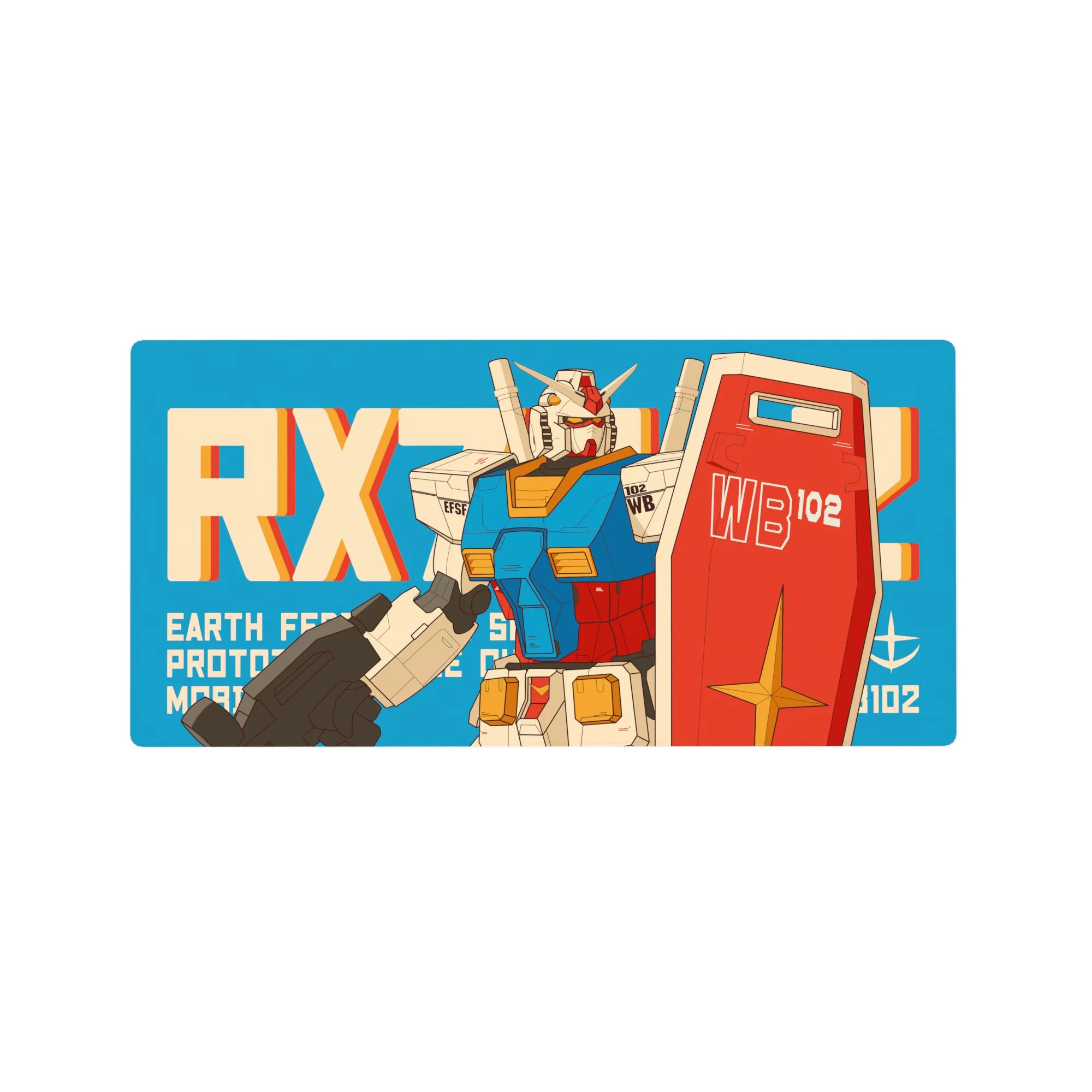 32x16 inches anime mouse pad with RX-78-2 Gundam poster-style design, shield up and beam rifle ready.