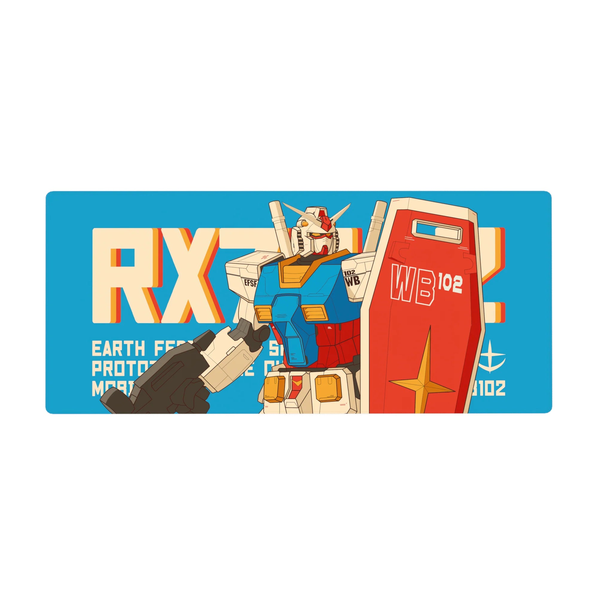 RX-78-2 Gundam anime desk pad 36x16 inches with bold RX-78 lettering, shield and beam rifle.