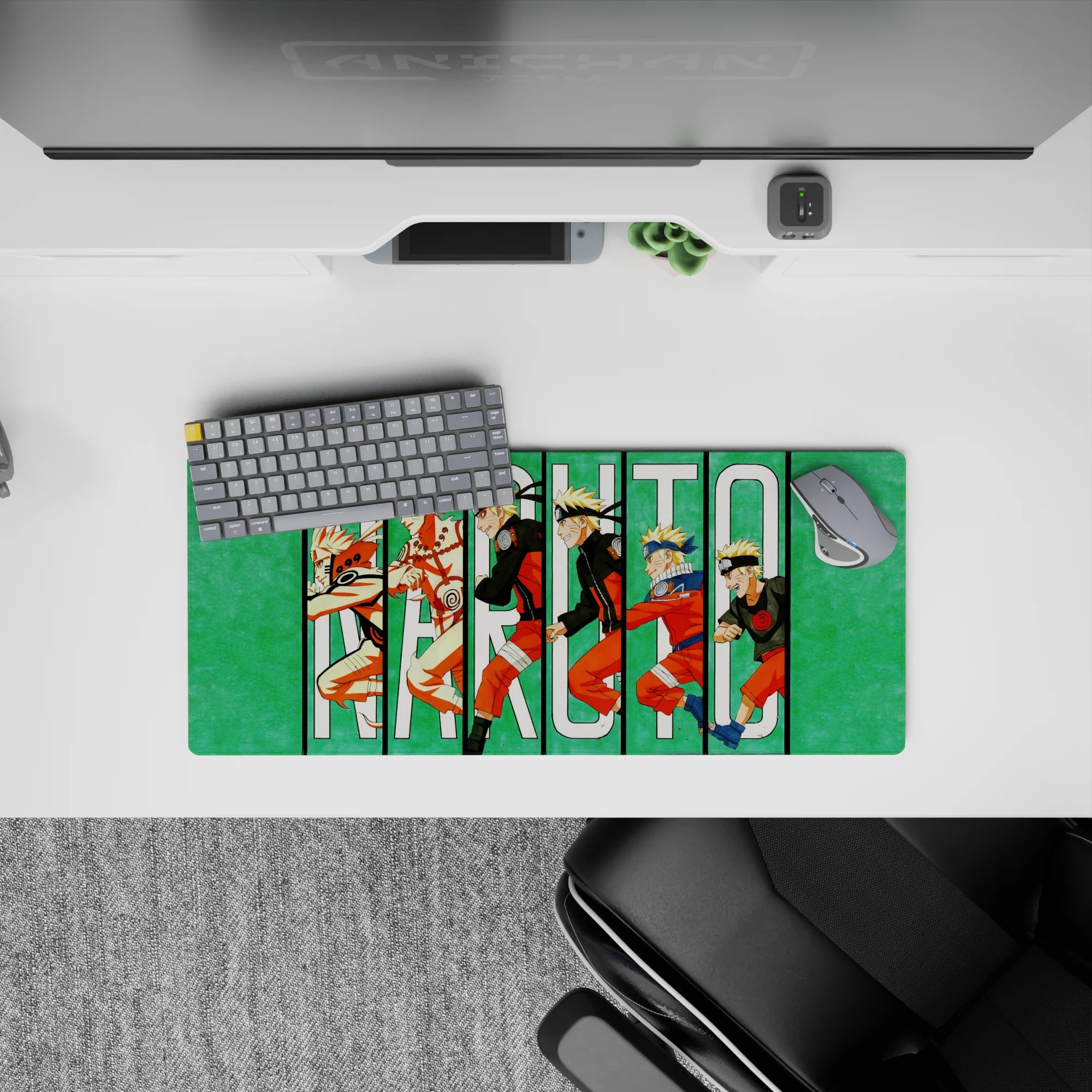 Anime mouse pad 28x12 inches showcasing Naruto&#39;s journey from wild kid to Hokage, vibrant colors, nostalgic appeal.