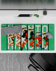 Anime mouse pad 32x16 inches featuring Naruto's journey from wild kid to Hokage, vivid colors on a green backdrop.
