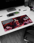 Kurumi Tokisaki anime girl mouse pad 32x16 inches, smirking in corset dress, aiming a pistol.
