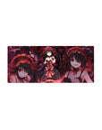 28x12 inches anime girl mouse pad with gothic lace dress, twin tails, pistol pose, swirling petals.