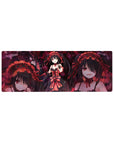 32x12 inches anime girl mouse pad with gothic lace dress, twin tails, pistol pose, and swirling petals.