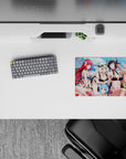 14x10 inches classic anime girl mouse pad in bright blue pool tones with red, white, lime, and pink hair.