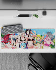 32x12 inches colorful summer pool anime mouse pad, blue sky pop with red, white, lime, and pink hair.
