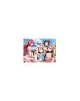 14x10 inches classic anime girl mouse pad with bikini girls, glasses, horns, and pool splash summer art.