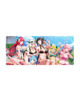 28x12 inches anime girl mouse pad with bikini girls poolside, splash effects, glasses, and bracelets.