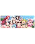 32x12 inches anime girl mouse pad with bikini babes, glasses, horns, and pool water splash selfie vibe.