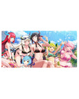 32x16 inches anime girl mouse pad with bikini friends, glasses, splash arcs, and poolside summer vibe.