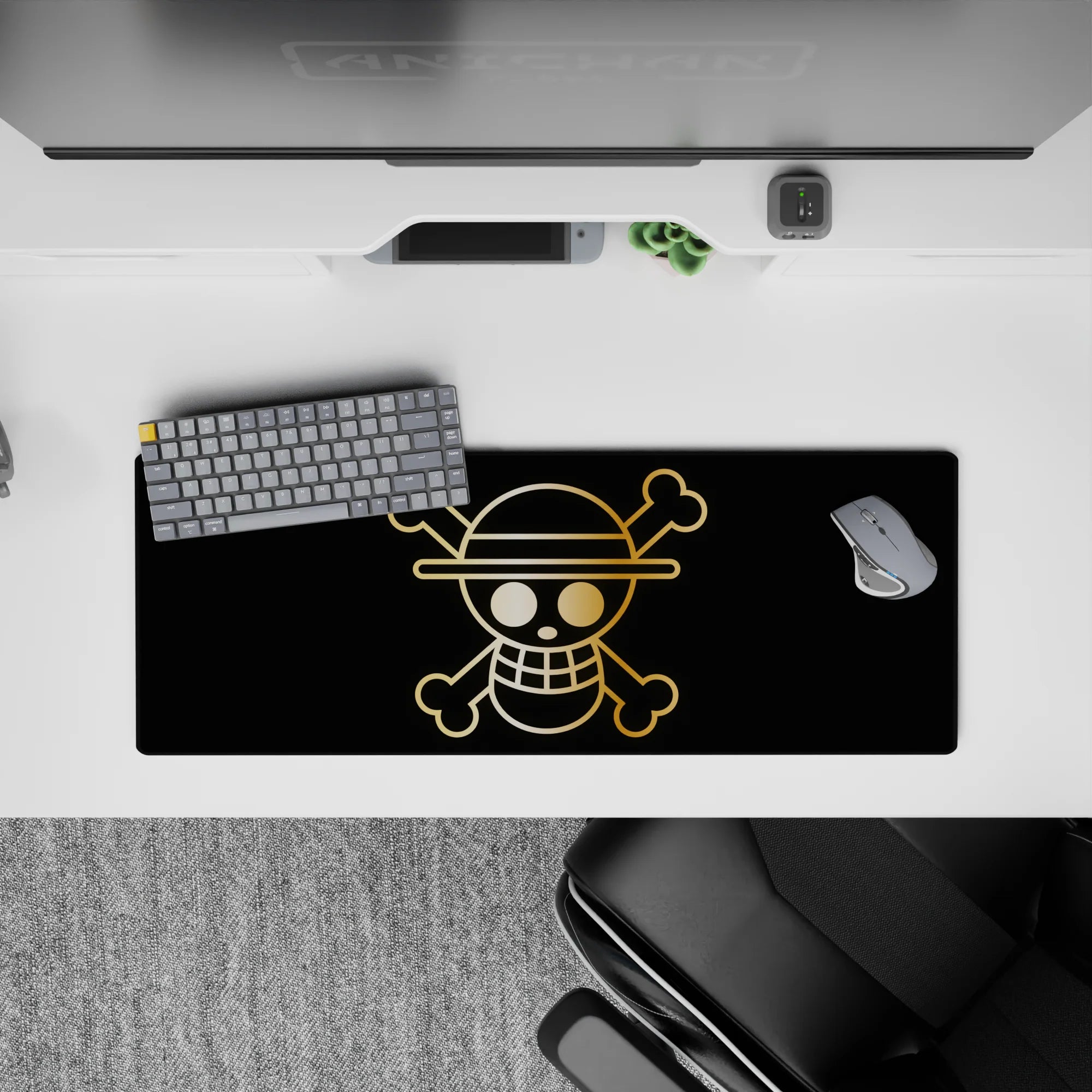 One Piece Deskmat | Mousepad | Deskpad - Golden Straw Hat Jolly Roger - AniChan