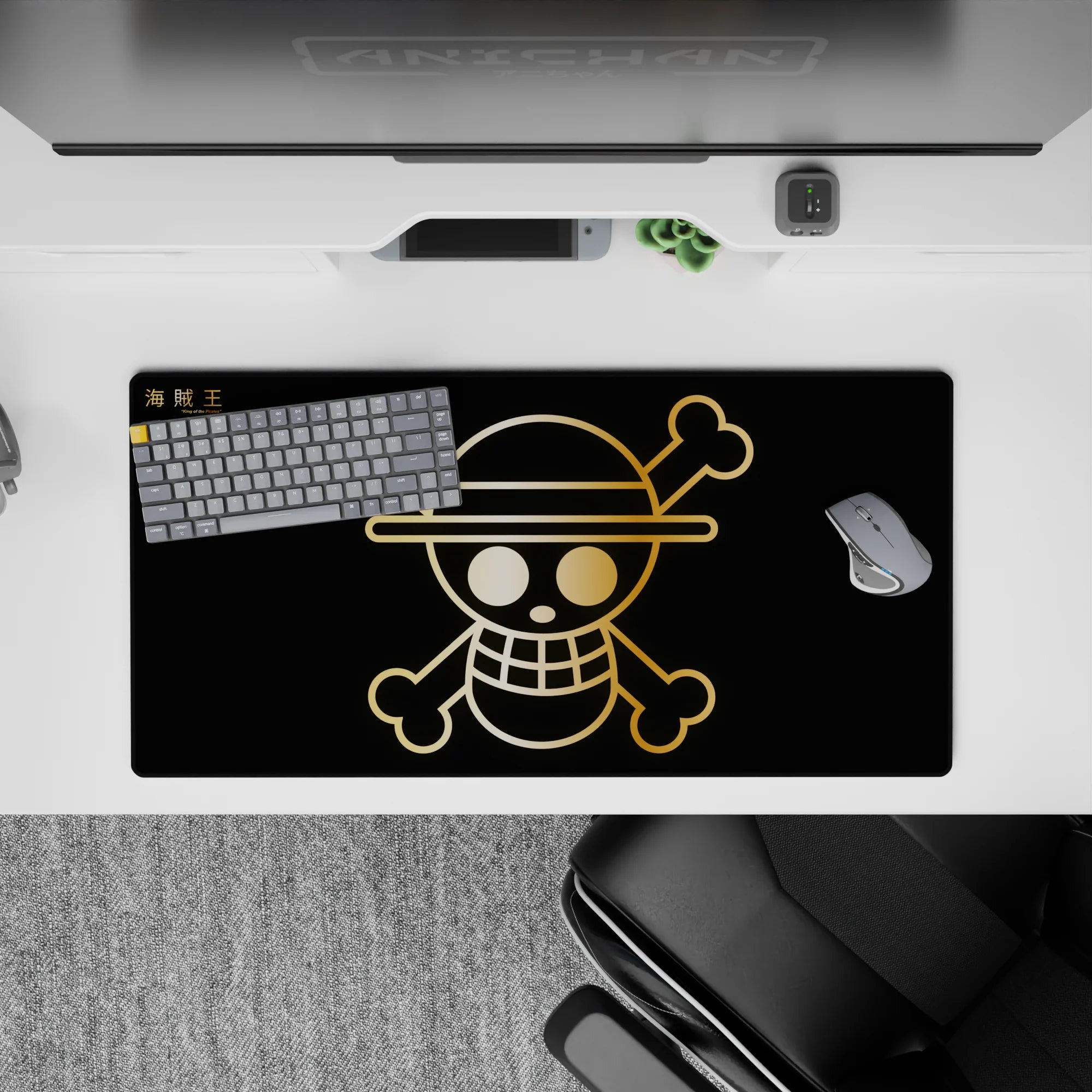 One Piece Deskmat | Mousepad | Deskpad - Golden Straw Hat Jolly Roger - AniChan