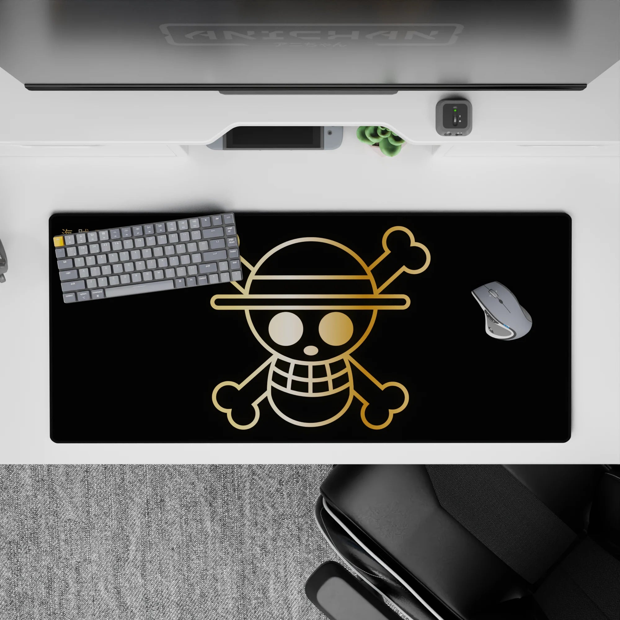 One Piece Deskmat | Mousepad | Deskpad - Golden Straw Hat Jolly Roger - AniChan