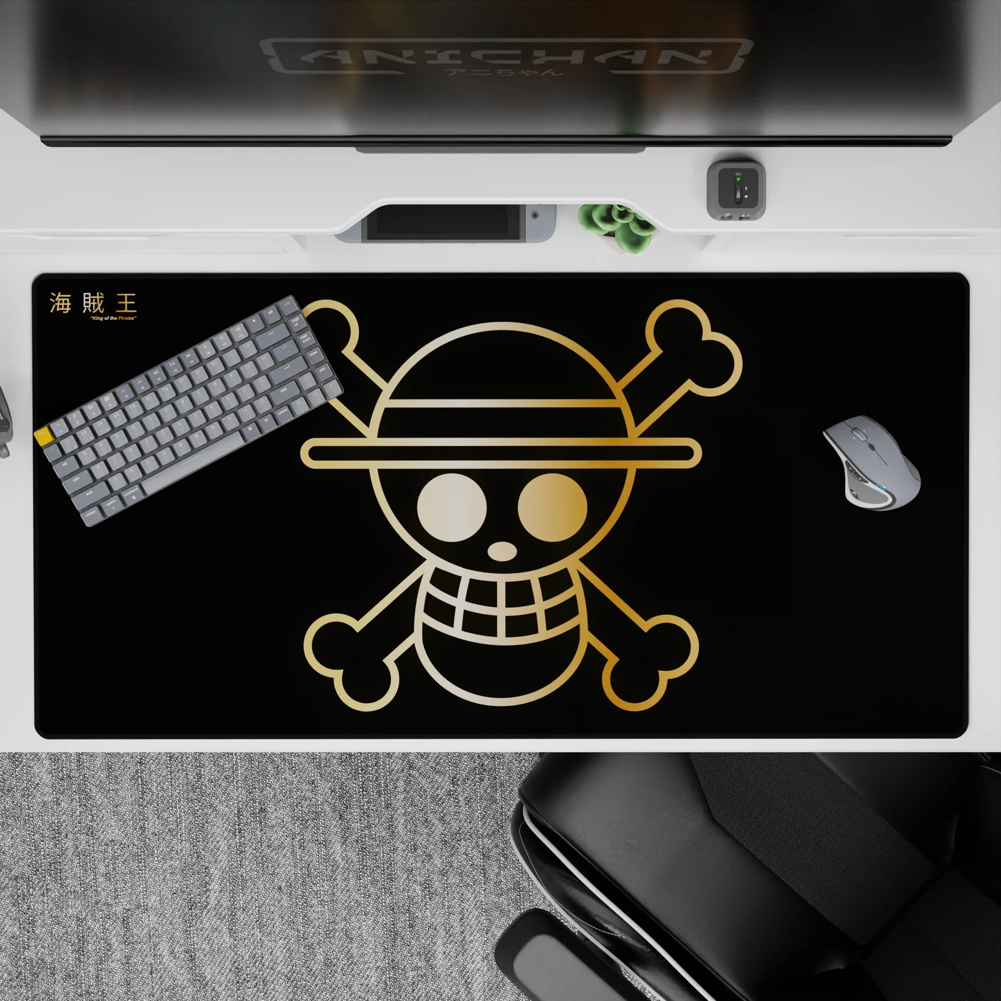 One Piece Deskmat | Mousepad | Deskpad - Golden Straw Hat Jolly Roger - AniChan